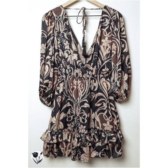 Eugenia Fernández Dress XS Boho Floral Ruffle Mini Long Sleeve Deep V Colombia - Picture 4 of 11